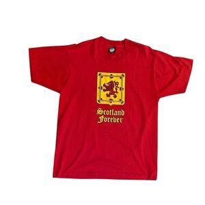 VTG Scotland Forever Crest T-Shirt 90s Single Stitch Red Tee Screen Stars USA XL